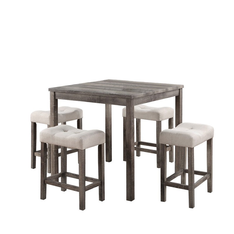 Lucian - Counter Height Pub Table With Tufted Linen Stools