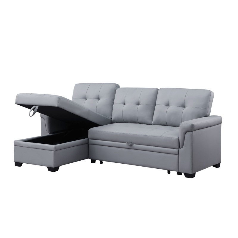 Lexi - Vegan Leather Modern Reversible Sleeper Sectional Sofa With Storage Chaise