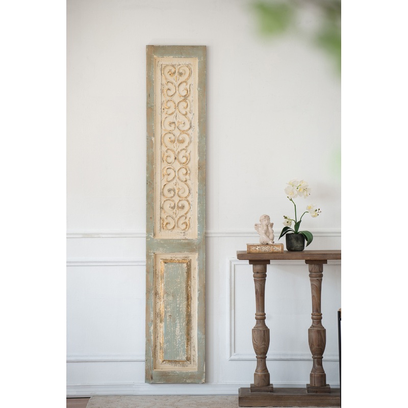 Large Wooden Rectangle Hanging Panel Decorative Wall Sculpture, Carved Wall Art - Beige
