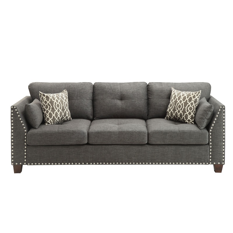 Laurissa - Linen Sofa With 4 Pillows - Light Gray