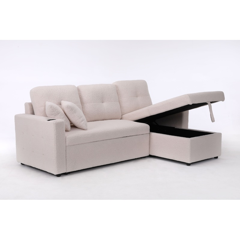 Lambswool - Pull Out Sleeper Sectional Sofa With Storage Chaise