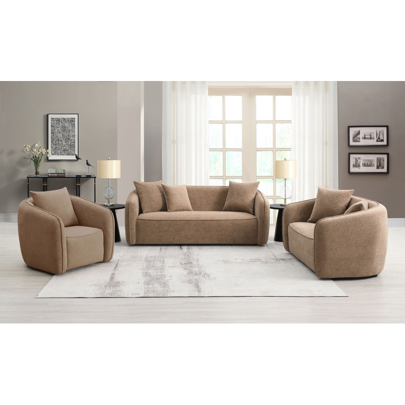 Keith - Chenille 3 Piece Living Room Set (Comes With Matching Color Toss Pillows)