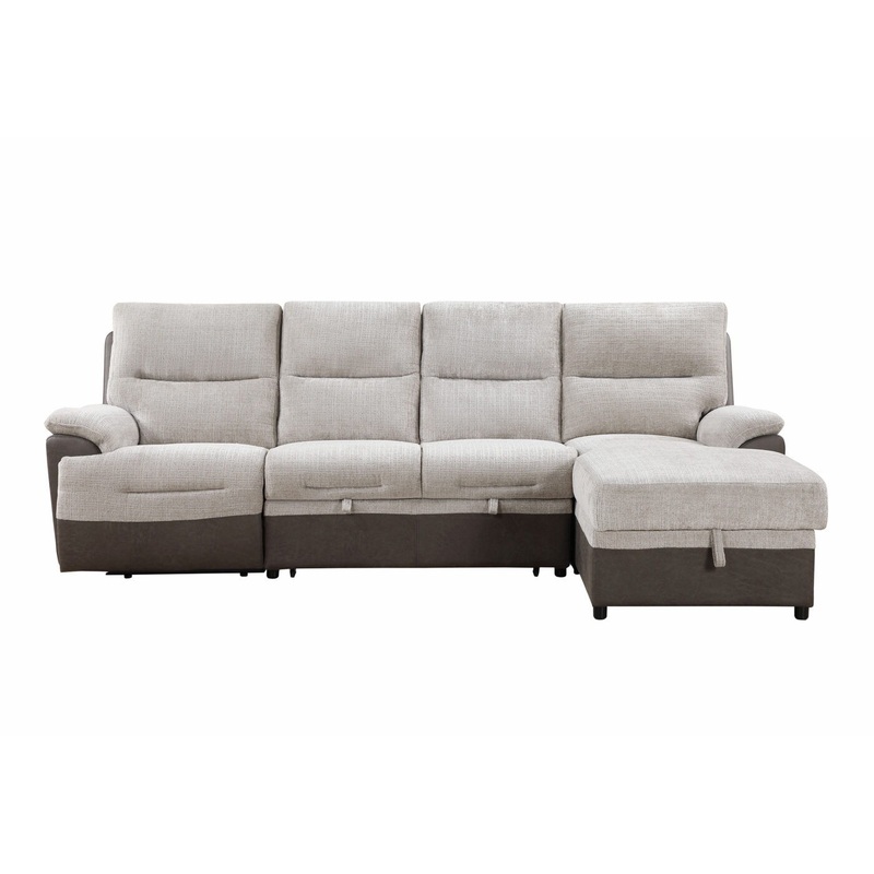 Kia - Sectional With Power And USB - Beige / Brown