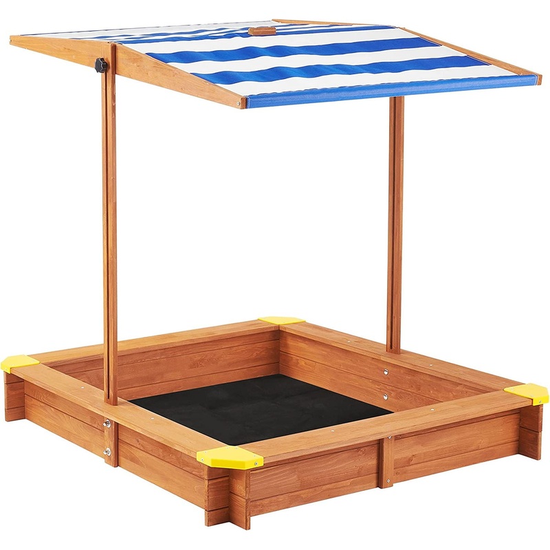 Kids Sandbox With Cover, Sand Box With Adjustable Canopy, Large Outdoor Cedar Sandpit For Backyard Play - Reddish Brown