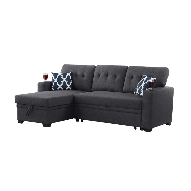 82" Width Sectional With Storage Chaise And Cupholder Armrest