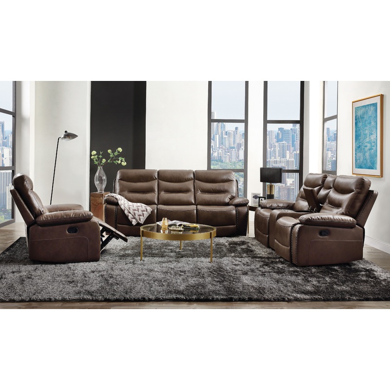 Aashi - Leather Gel Match 3 Piece Recliner Living Room Set - Brown