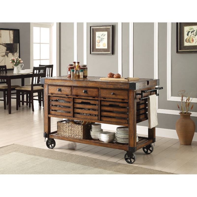 Kaif - Distressed Chestnut Kitchen Cart - Chestnut