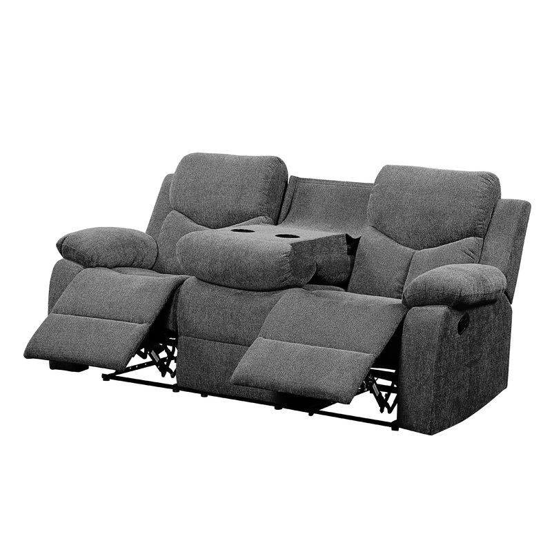 Kalen - Chenille Sofa With Drop Down Table - Gray