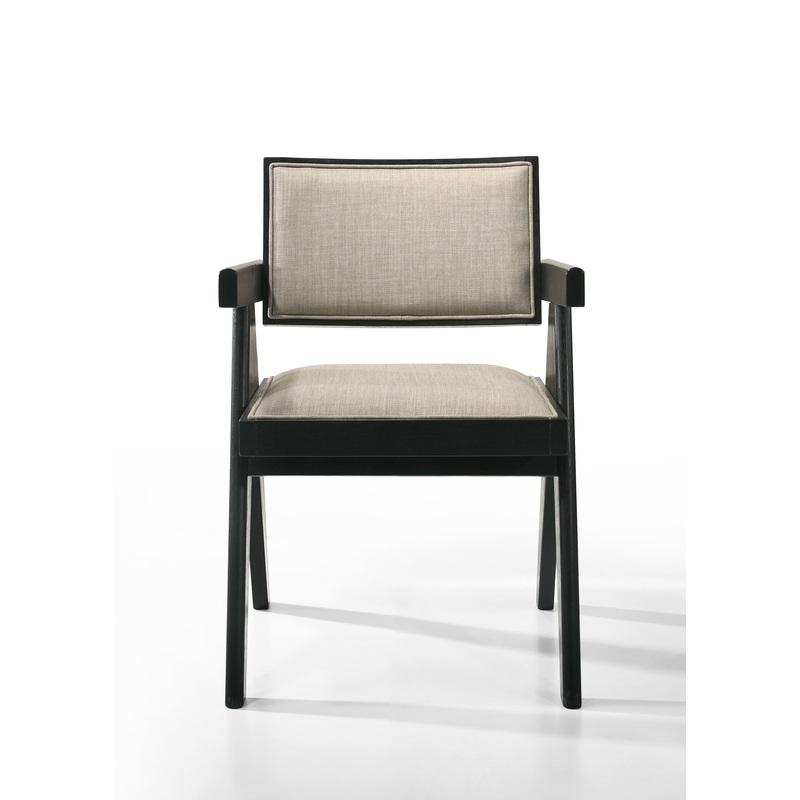 Jasper - Dining Arm Chairs With Upholstered Seat (Set of 2) - Ebony Black / Beige