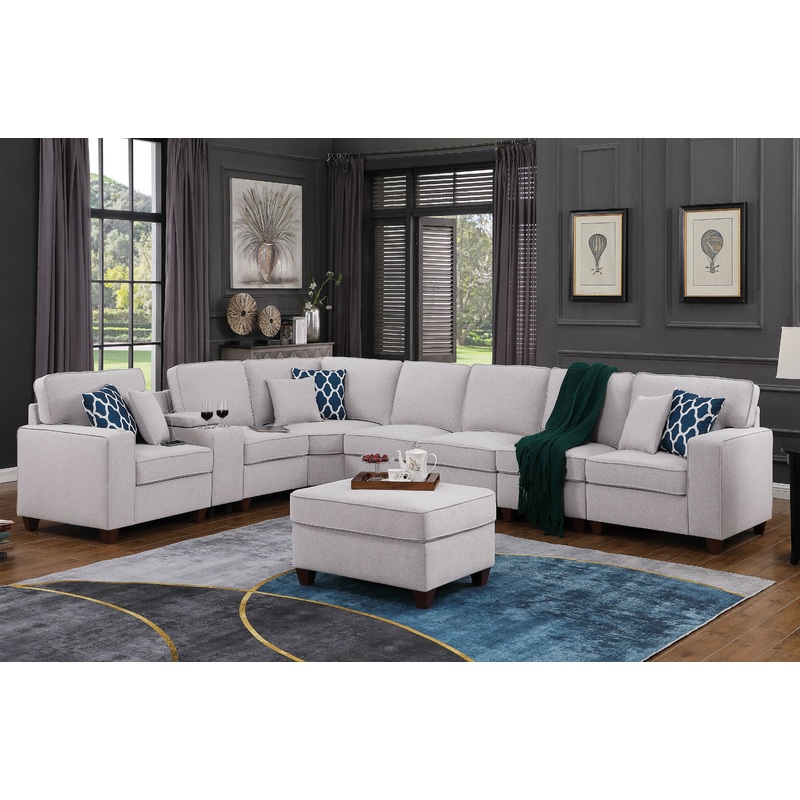 Jessica - Sectional Sofa With Ottoman - Light Gray
