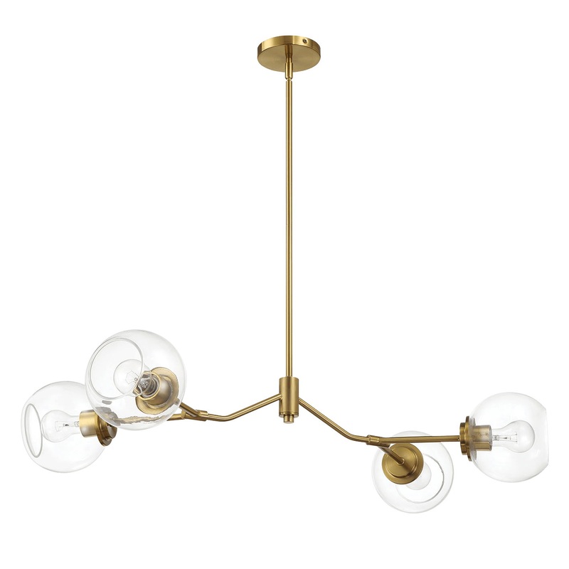 Jewel - 4 Lights Modern Farmhouse Chandelier Ceiling Hanging Light Fixture - Clear / Gold