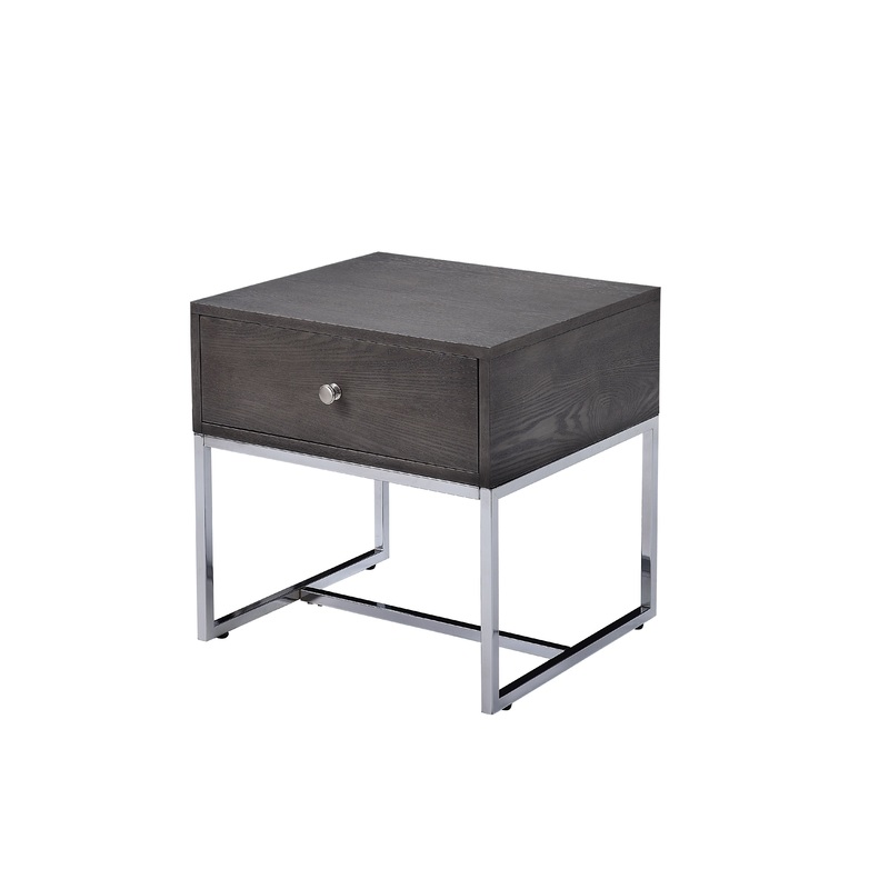 Iban - End Table - Gray Oak / Chrome