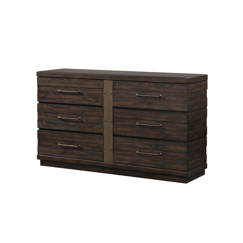 Industrial Farmhouse Designed 6 Drawer Dresser - Brown