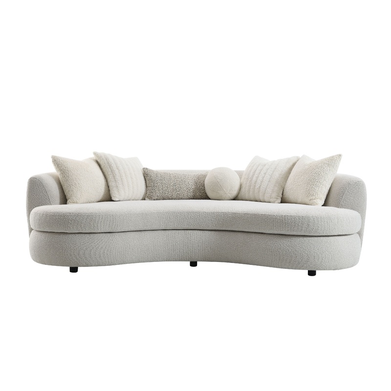 Iniko - Boucle Sofa With Toss Pillows - Beige