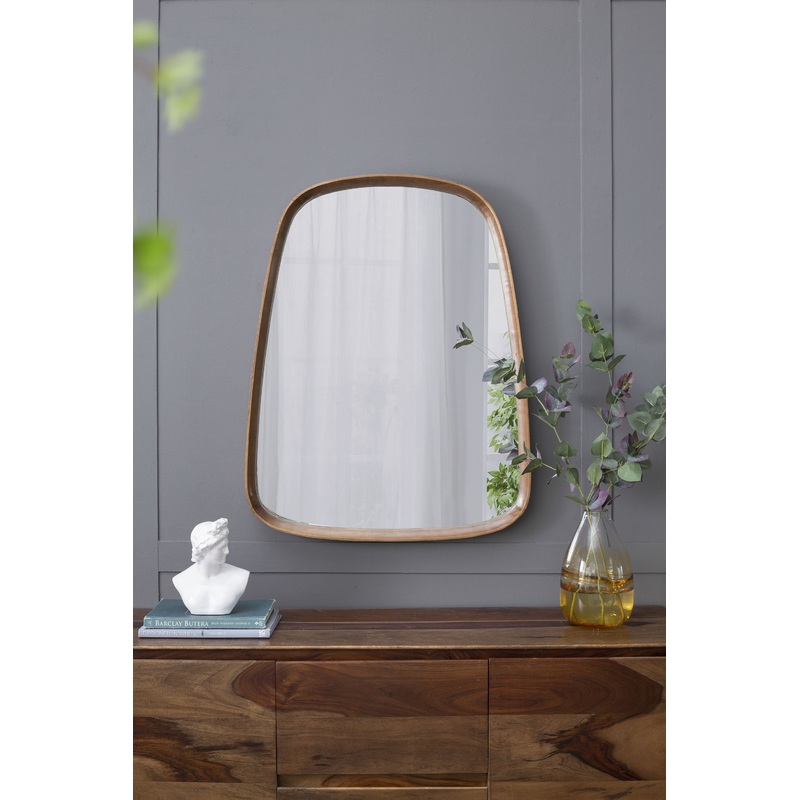 Irrgeular Mirror With Wood Frame, Wall Mirror For Living Room Bathroom Entryway - Brown