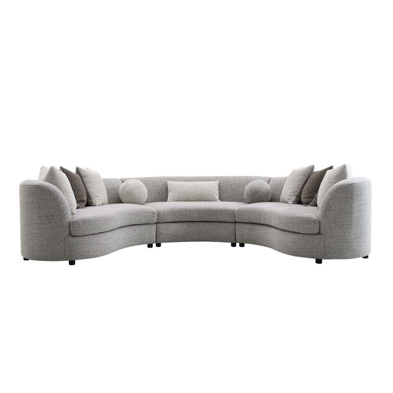 Ivria - Boucle Sectional Sofa With 9 Pillows - Gray