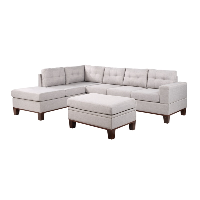 Hilo - Fabric Reversible Sectional Sofa With Dropdown Armrest, Cupholder, And Storage Ottoman