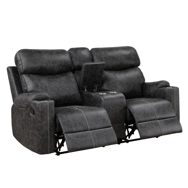 Hirah - Microfiber Manual Recliner Loveseat With Cupholder Function And Built-In USB Port - Dark Gray