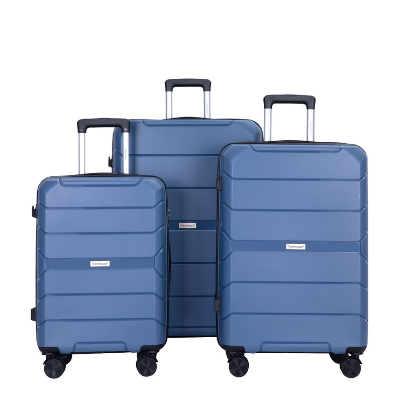 Hardshell Suitcase Spinner Wheels Pp Luggage Sets Lightweight Durable Suitcase With Tsa Lock, 3 Piece Set (20/24/28) - Blue