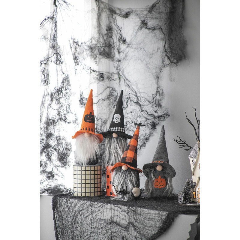 Halloween Gnome Decor (Set of 4) - Black / Gray / Orange