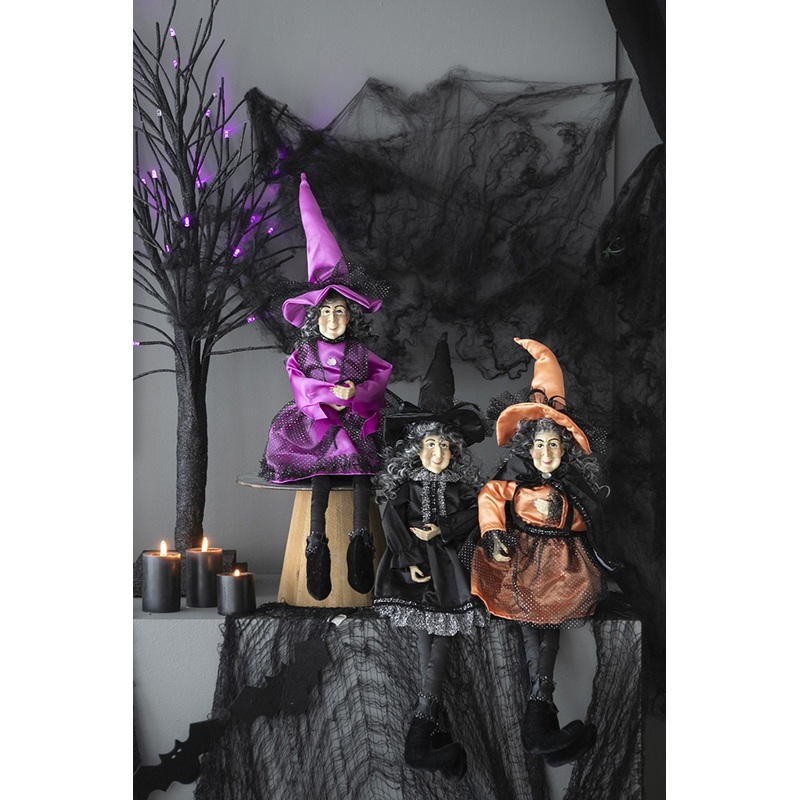 Halloween Witch Decor (Set of 3) - Black / Orange / Purple