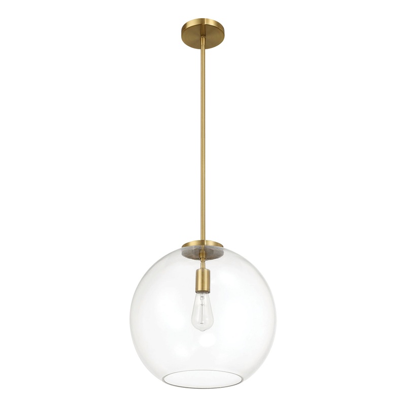 Gleam - Single Light Pendant Lamp With Clear Globe Satin - Antique Brass / Clear / Gold