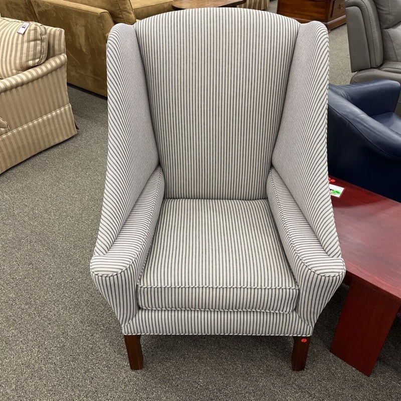 Gray Striped Wing Back Chair