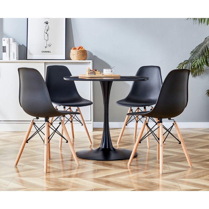 5 Pieces Dining Set Table Metal Leg Dining Table For 4 - 6 People With MDF Table Top, Pedestal Dining Table, End Table Leisure Coffee Table - Black