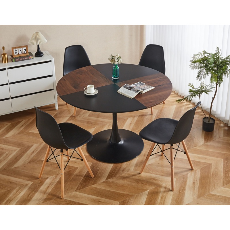 5 Pieces Dining Set, Table Metal Leg Mid-Century Dining Table For 4 - 6 People, Pedestal Dining Table, Table Leisure Coffee Table - Black