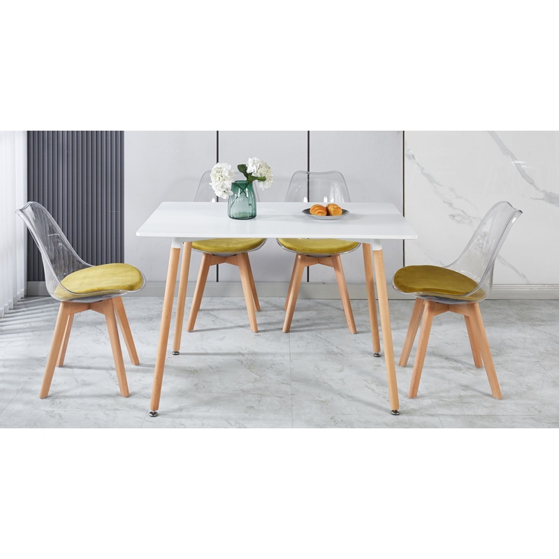 5 Pieces Dining Set, Table Metal Leg Mid-Century Dining Table For 4 - 6 People, Pedestal Dining Table, Table Leisure Coffee Table - White