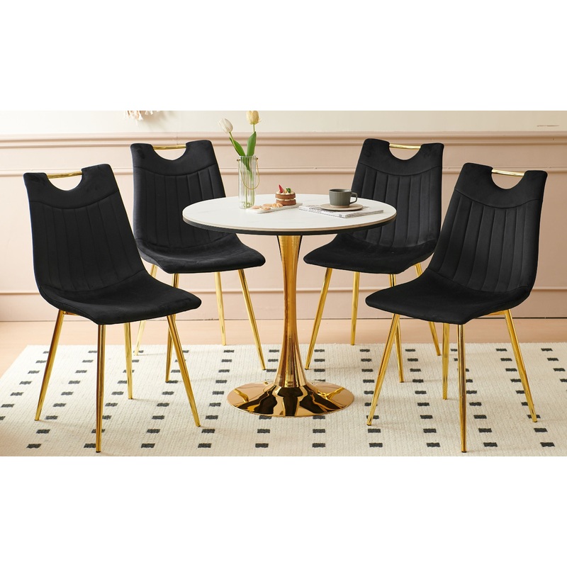 5 Pieces Dining Set, Table Metal Leg Mid-Century Dining Table For 4 - 6 People With MDF Table Top, Pedestal Dining Table, End Table Leisure Coffee Table