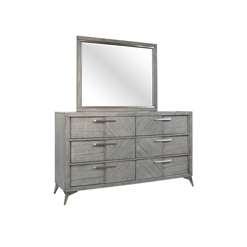6 Drawer Dresser Book Matched Veneers - Gray