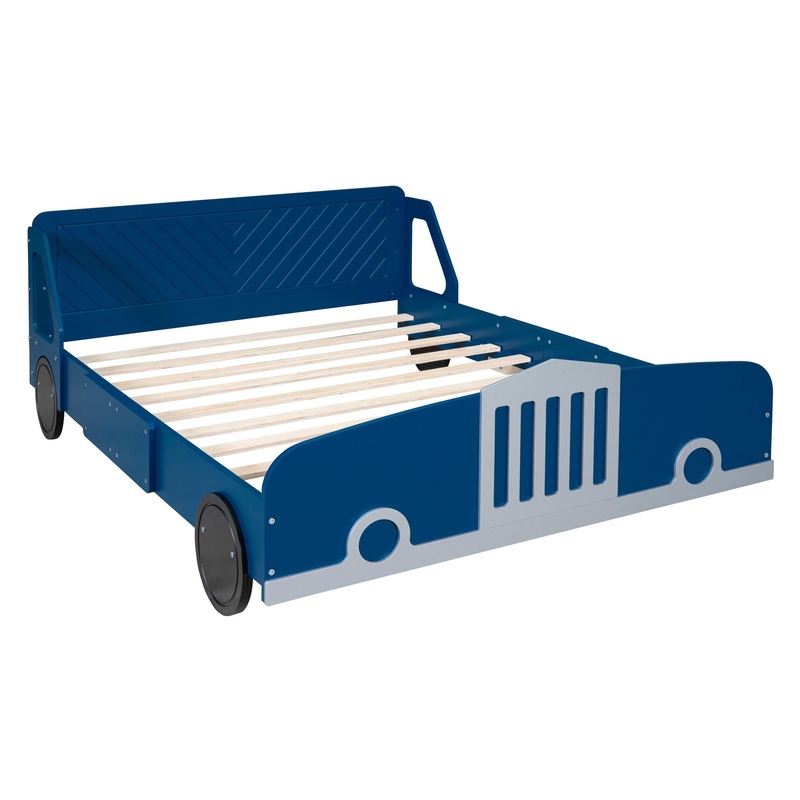 Full Size Car-Shaped Platform Bed & Wheels - Blue