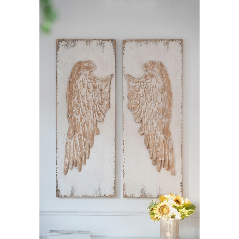 Feather Wing Wall Panels With Distressed, Rectangle Hanging Wall Art (Set of 2) - Multicolor