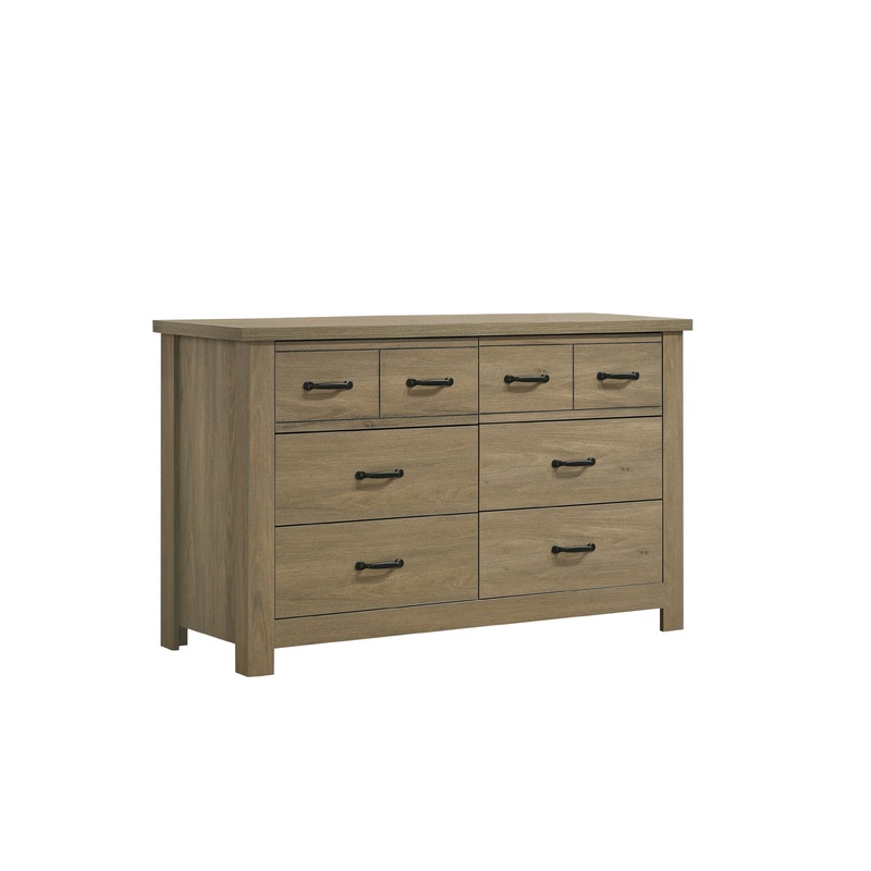 Finn - Oak Finish Dresser With 6 Drawers And Black Handles - Coffee Gray