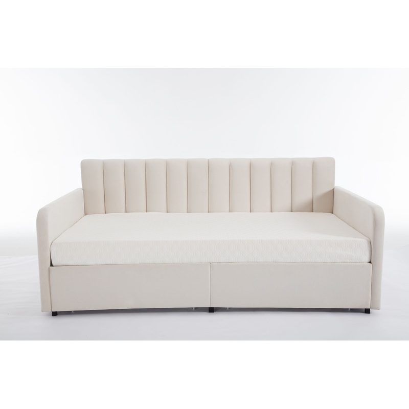 Flora - Upholstered Daybed With 2 Drawers Ribbed Tufted Backrest in Lavish Modern Design