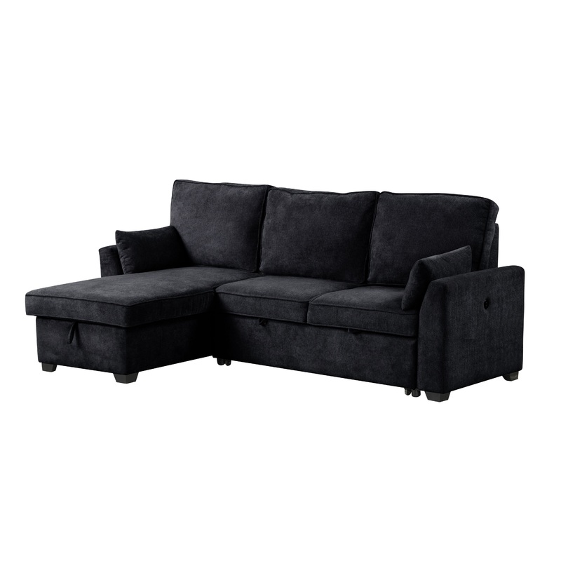 Ember - 92"W Fabric Sleeper Sectional with Reversible Storage Chaise