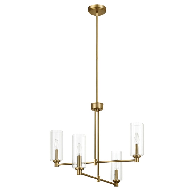 Enigma - 4 Lights Chandelier With Clear Ribbed Satin - Antique Brass / Clear / Gold