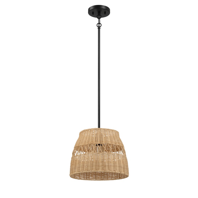 Essence - Single Lights Pendant With Shade - Black / Rattan