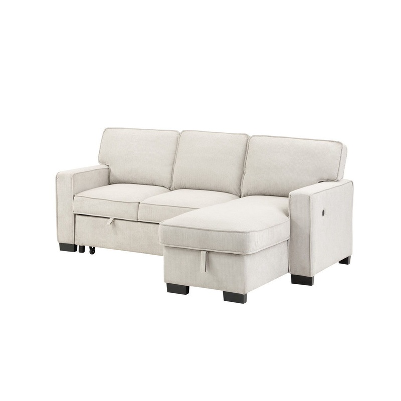 Estelle - Fabric Reversible Sleeper Sectional With Storage Chaise Drop-Down Table 2 Cup Holders And 2 USB Ports