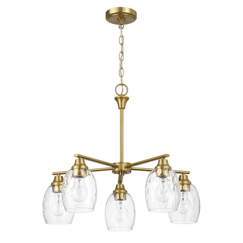 Elegance 5 Lights Linear Arms With Chain Chandelier - Clear / Gold