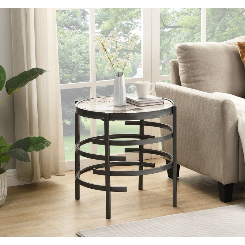 Elegant Pandora Sintered Stone End Table, Small Coffee Table For Living Room
