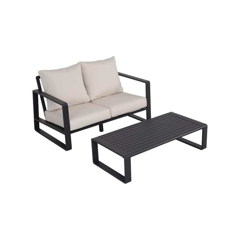 Double Sofa With Rectangular Coffee Table, American Cloth Cushion Tino Tino - Milky White