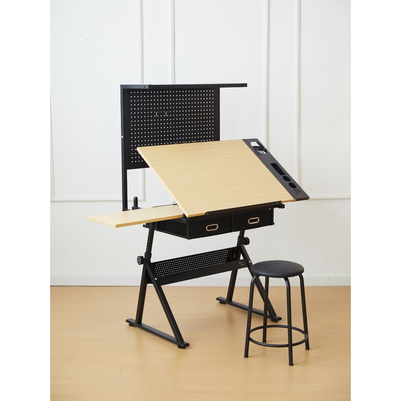 Drafting Table With Metal Perforated Board Pannel - Black / Brown