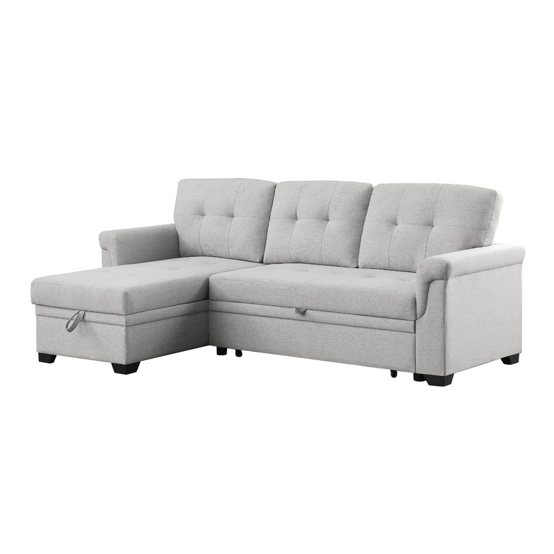 Destiny - Linen Reversible Sleeper Sectional Sofa With Storage Chaise