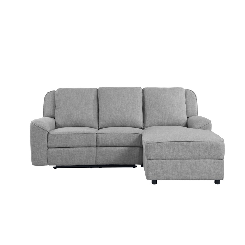 Destiny - Linen Sectional Sofa With Dropdown Table - Gray