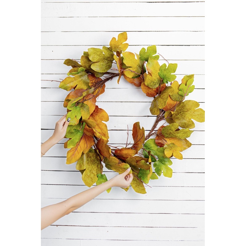 Dia Maple Leaf Wreath, Botanicals Decor For Harvest Festival Fall Festival & Thanksgiving Table Decorations - Green / Mustard