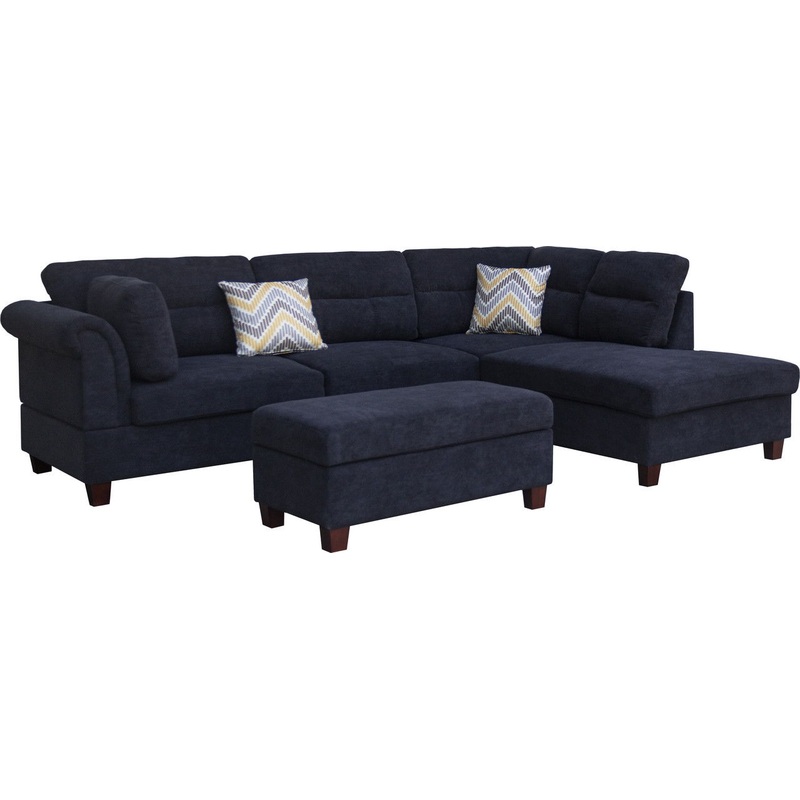 Diego - Fabric Sectional Sofa With Right Facing Chaise, Storage Ottoman, And 2 Accent Pillows