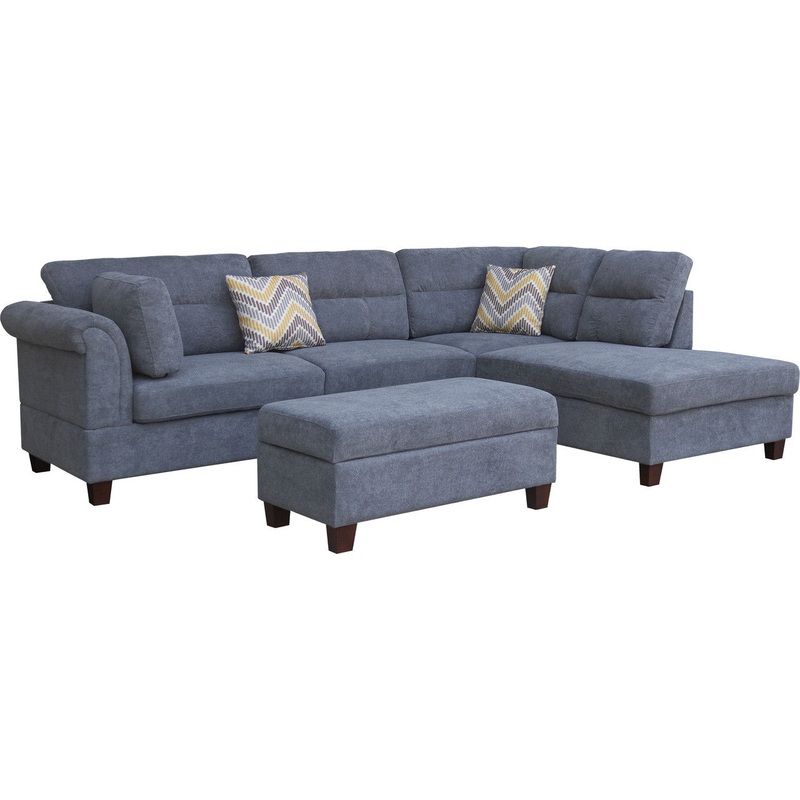 Diego - Sectional Sofa With Right Facing Chaise, Storage Ottoman, And 2 Accent Pillows
