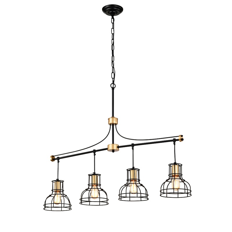 Dining Room Light Fixture / Chandelier Table, 40 -" Hanging For Farmhouse Linear Chandeliers, 5 Light Kitchen Island Lighting Ceiling Chandelier, With Metal Lampshade - Gold / Matte Black